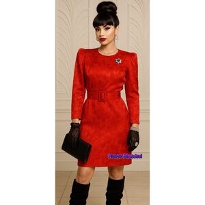 Vintage 80's Charlee Allison Red Satin Floral Dynasty Dress Belt Retro Femme Di